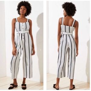 LOFT Petite Linen Blend Stripe Jumpsuit